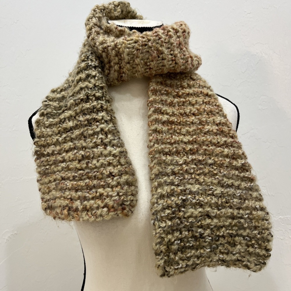 Unbranded Handmade Chunky Knit Scarf Tan Brown Variegated Earth Tone Winter Cozy